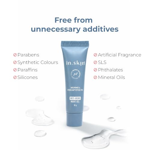 Image of in.skin Anti-Aging Night Gel with 2% Argireline Peptide, 2% Niacinamide & 2% Vitamin C | Overnight Repair Gel for Fine Lines, Glow & Even Skin Tone (10 g)