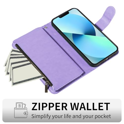 Coque iPhone 13 Mini Fleur Flip violet clair, étui portefeuille avec béquille - 4