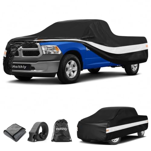 Image of 10 Layers Truck Cover Waterproof All Weather Custom Fit for Ford /Ram /Chevrolet Regular Cab Long Bed, Outdoor Full Exterior Pickup Car Cover for Automobiles Sun Rain Snow Ice Protection. Black