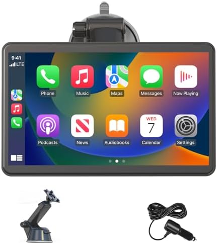 7" Portable Apple Car Play Screen for Vehicle, Wireless Android Auto & Apple Carplay Screen for Car with Bluetooth, GPS Navigation, Voice Control, Mirror Link, FM, AUX