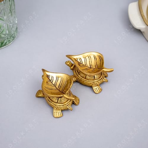 Image of Idolkart Brass Tortoise Diya Set 2 Inch (Pair of 2)-Tortoise Pooja Deepam for Home Decor & Festive Decor | Turtle Diwali Diya Set for Pooja Decoration Items | Turtle Brass Deepam Pair for Diwali Gift