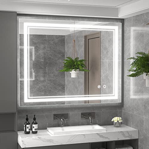 LED Bathroom Mirrors for Vanity - 40 x 24 Inch Wall-Mounted Mirrors for Bathroom with Lights, Pickpiff Dimmable Lighted Vanity Mirror with 3 Colors, Anti-Fog Makeup Mirror(Horizontal/Vertical)
