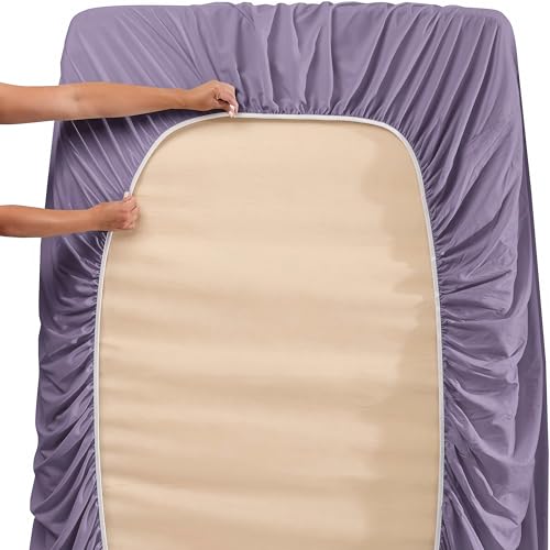 Image of Hearth & Harbor Extra Deep Pocket Queen Sheet Set, Grayish Purple | 4 Piece Cooling Bed Sheets Set, Ultra Soft & Breathable, Fits Up to 24 inch Mattress, Wrinkle & Fade Resistant, Hotel Luxury