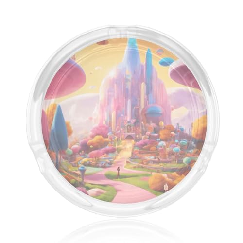 Candy Land Print Posacenere rotondo in vetro per casa, ufficio, soggiorno, auto, tavolini decorativi