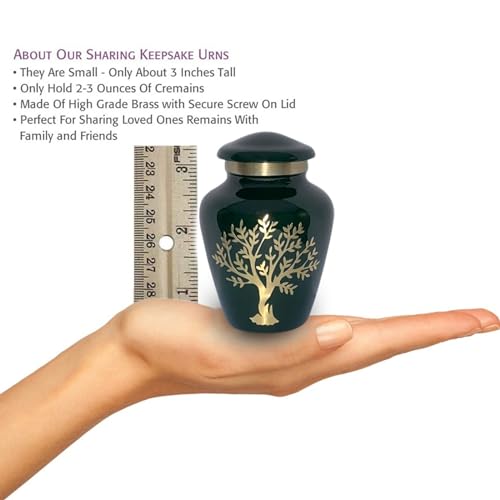 Image of Tree of Life Keepsake Urns for Human Ashes - 4 Small Keepsakes, Decorative Urns for Ashes Adult Female & Male, Funeral Urns - Dark Green