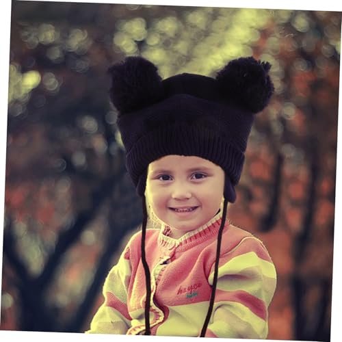 1set Beanie Hat and Mittens for Boys and Girls Soft Warm Knit Accessories Pom Poms Boy Girl Gloves Included for Cold Weather Fits Circumference4