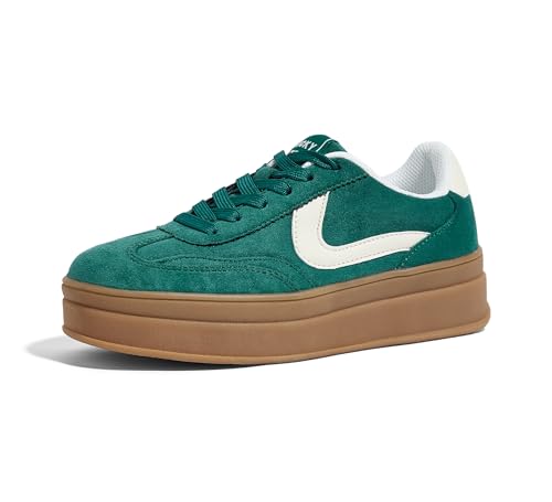 LUCKY STEP Women's Platform Fashion Sneakers, Green/Beige, 8