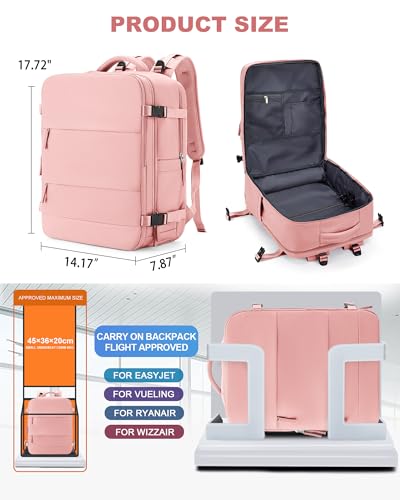 Image of coowoz Large Travel Backpack Carry On for Women Man Gym Backpacks with Laptop Compartment Mochila de Viaje Teacher Personal Item Backpack Rucksack Airplane Accessories Must Haves Pink