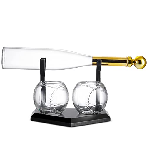 Godinger Whiskey Decanter and Whiskey Glasses Set, Baseball Bat Whiskey Decanter and Baseball Whiskey Glasses Gift Set, Whiskey Gifts Clear - Image 5
