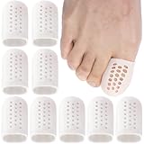 Alpinleux 10 Pack Silicone Toe Protectors for Big Toe, Breathable Soft Elastic Toe Covers, Toe Cap Toe Sleeves for Ingrown Toenails, Missing Toenails, Blisters, Corns, Calluses, Hammer Toes (White)