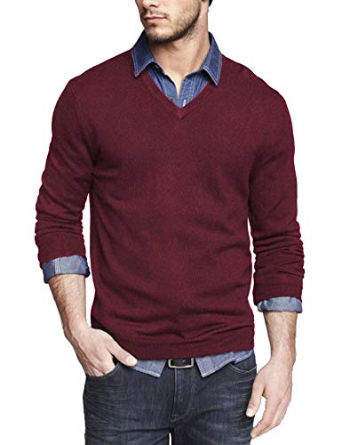 JINIDU Mens Cotton Sweater V Neck Casual Cable Knit Long Sleeves Pullover Tops