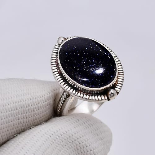 MINSA JEWELRY Blue Sunstone 925 Sterling Silver Ring, Adjustable Ring, Silver Jewelry Ring, Blue Ring, Oval Ring, Dainty Ring, Handmade Ring, Gemstone Ring, Gift Fo V5074-R2189-2|5