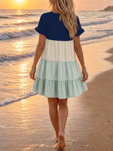 Image of Imysty Womens Boho Floral Ruffle Sleeve Babydoll Loose Flowy Casual Summer Pleated Mini Dress