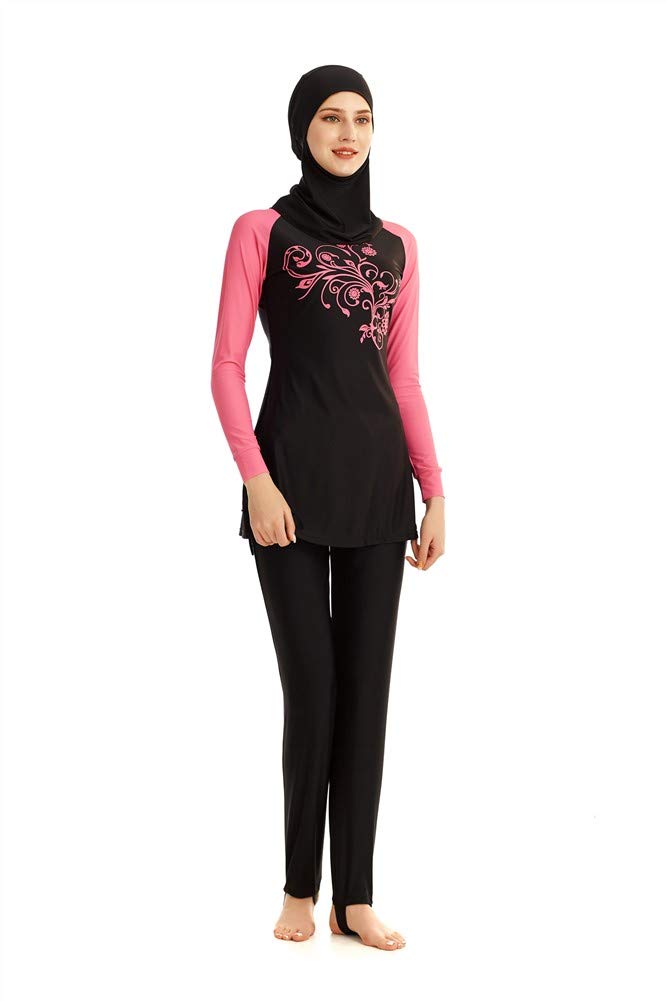 obaSeteck Muslim Swimsuits for Women, Full Coverage Islamic Burkini Modest Swimwear Long Sleeve Bathing Suit (N1, XL)