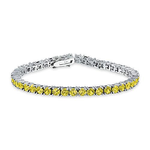 12 CTW Prong Basket Set Solitaire Round Cubic Zirconia Simulated Canary Yellow Citrine AAA CZ Tennis Bracelet For Women Prom Bride Silver Plated