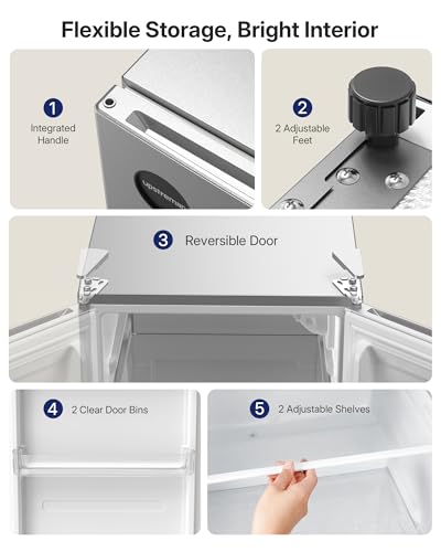 Image of Upstreman 2.5 Cu.Ft All-Refrigerator Mini Fridge, Single Door Small Refrigerator, Dorm Fridge with 7 Adjustable Thermostat, Compact Refrigerator for Office, Bedroom or Dorm, Silver-CR26