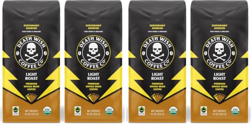Image of Death Wish Coffee - Light Roast Whole Bean Coffee, Organic and Fair Trade (4 pack)