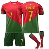 AiRoyal Ronaldo Trikot für Kinder, Nr.7 Fußball Trikot Heim/Auswärtstrikot Football Fußballtrikot Kinder Shorts und Socken Fussball Set für Junge Herren Anzug (C-07, 24)