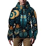 JOJOART Men's Windbreaker Jacket Hooded Owl Moon Mushrooms Plants Lightweight Casual Coat with Pockets for Travel Hiking Golf Running 3XL