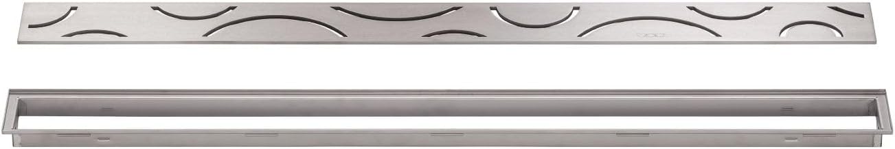 Schluter Kerdi-Line Brushed Stainless Steel Grate Assembly for Tile and Stone Coverings - Adjustable, Curve Design - 29/32" Frame, 47-1/4" Length - KL1IFF23EB120