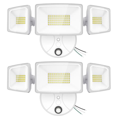 Onforu 70W LED Dusk to Dawn Outdoor Lighting,2 Packs 7000LM Exterior Flood Lights,IP65 Waterproof Outdoor 3 Adjustable Heads Photocell White Lights Fixture,6500K Daylight White Floodlights(White)
