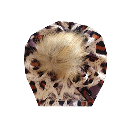 Nishine Baby Leopard Fur Hairball Turban Beanies Hat Newborn Fluffy Pompom Hat Kids Pom Skull Cap - Pack Of 5 #TOP3