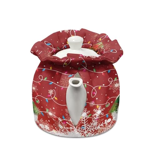 Image of Christmas Tea Cozy Cover Insulated Dust Cover for Teapot Snowman Tea Pot Covers for Keeping Warm Kettle Protector Covers Washable Portable Party Decoration