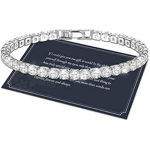 Tennis Bracelet,Women Bracelet,Silver Bracelet,Crystal Bracelet,5A Cubic Zircon Bracelet,Bracelet for Women,Silver-plated Bracelet, Silver Women Bracelet,Friend Bracelet,Gift for Women,17cm,Silver Cover
