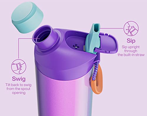 Encool Insulated Stainless Steel Water Bottle With Straw And Spout Lid, Leak Proof, Cupholder Friendly, Double Wall, For Sports, Gym, Travel (24Oz, Rainbow) #TOP2