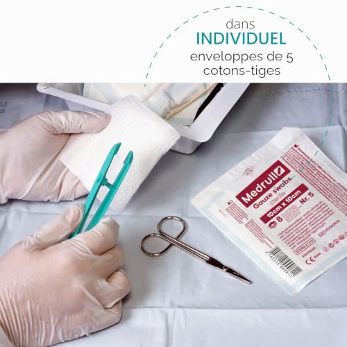 Medrull - Compresses de gaze stériles – 10 cm x 10 cm - paquet de 20x50 pièces - Tampons de gaze - Matériel de pansement - Premiers secours – vue 4
