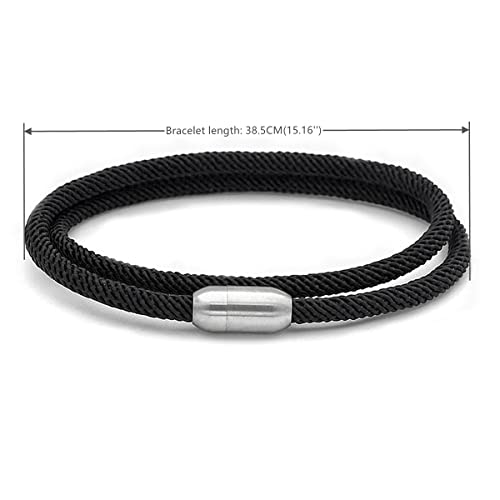 Biyongde Black Nautical Woven Friendship Rope Two-Lap Wrap String Bangle Bracelet Steel Mens Womens #TOP1