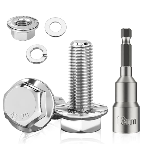 12 Stück M8 Schrauben, M8x20mm Sechskantschrauben Flansch Schrauben Edelstahl Außensechskant Bolzen A2 70 Set mit Muttern Unterlegscheiben Federringe Sechskant Stecknuss