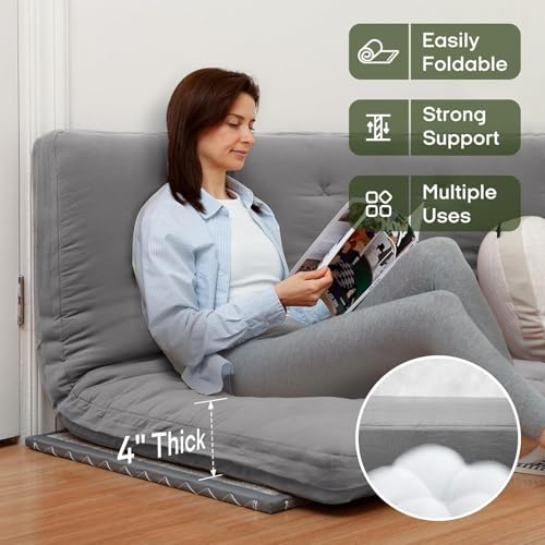 Image of ZonLi Japanese Floor Futon Mattress Twin Size 75 inchx 39 inch, 100% Cotton Cover 4'' Thicken Tatami Mattress, Foldable Sleeping Pad, Portable Dormitory Tatami Mat, Roll Up Floor Lounger Bed for Adult (Grey)