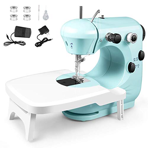 Sewing Machine, Portable Multifunctional Electric Sewing Machines for Beginners, Adjustable 2-Speed Double Thread Sewing Machine with Extension table, Foot Pedal, Night Lights, Perfect for Home Travel (Renewed)