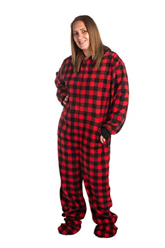 BIG FEET PAJAMA CO. Hoodie Footed Buffalo Plaid Fleece Unisex Onesie Family Matching Pajamas3