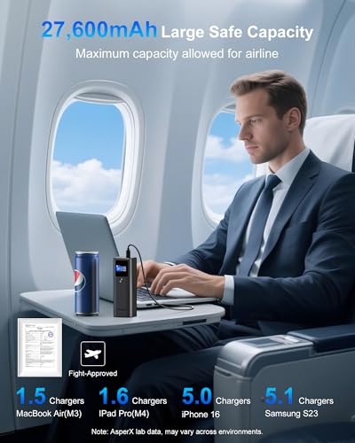 Image of AsperX Laptop Power Bank, 27,600mAh 162.5W Aluminum Unibody PD3.1 Fast Charging Portable Charger Power Bank, 99.36Wh Battery Bank for MacBook Pro /Air /iPhone 16 /iPad /S25 Ultra /Dell /HP (Flight-Approved)