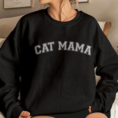 Custom Embroidered Sweatshirt, Personalized Cat Mom Crewneck for Women, Cat Mama Shirt Gifts3