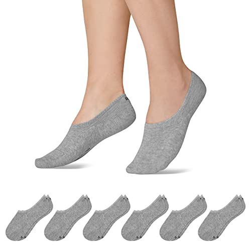 Snocks F&uuml;&szlig;linge f&uuml;r Damen und Herren aus Bio-Baumwolle 6 Paar - Rutschfeste und unsichtbare Sneakersocken - Kurze Socken Gr. 35-38 - Farbe Hellgrau