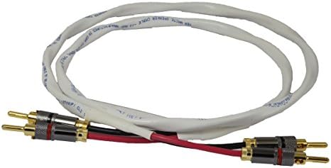 Ten White Speaker Cable with Welded Locking Bananas 8 foot single cable -- for one speaker Assembled in the USA