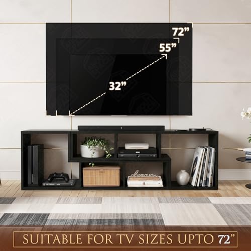 Image of ABOUT SPACE TV Stand - Wooden TV Entertainment Unit and Shelf Storage for Set Top Box,Home Theatre,Books for Living Room,2 L Shaped TV Unit for 32 to 72 inch TV,Adjustable TV Table - Black Mahogany