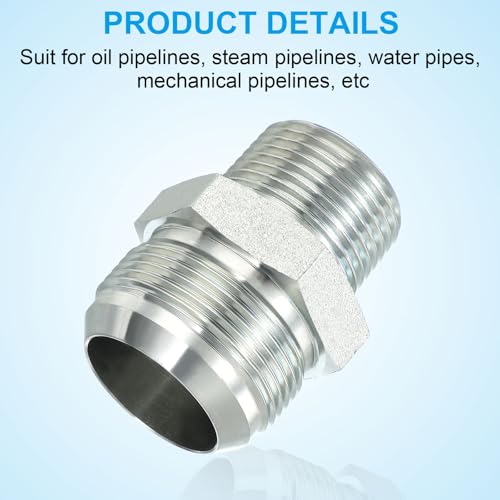 Image of PATIKIL Pipe Adapter Connector 1-5 /8 inch Male 74 Flare JIC x 1 inch Male R Pipe Fitting Oil Feed Restrictor Fitting Hydraulic Connector for Oil Steam Water Pipelines System