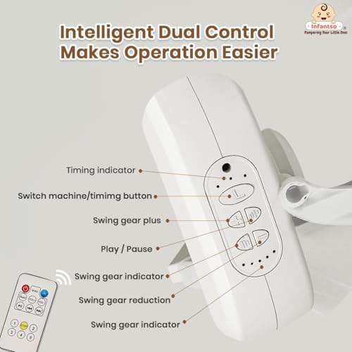 Image of Infantso Premium Electric Baby Cradle - Bluetooth & Remote Control Palna Jhula with Custom Swing Time & 5-Speeds, Automatic Cradle for 0-12 Months with Soft Mattress