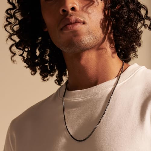 MEN's Classic Chain Silver 2.7mm Box Chain Necklace with Satin Matte Black Rhodium3