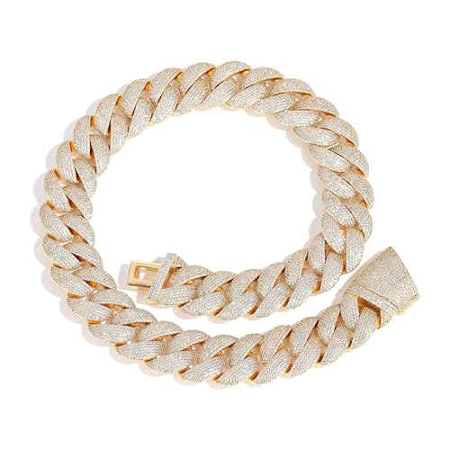 ICEDIAMOND Men's Luxury 24MM Bubble Arc CZ Diamond Cuban Link Chain Necklace, 18K Gold Plated Iced Out Fully Shine 5A Zirconia Hip Hop Jewelry (24'', Gold)
