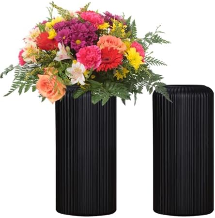 Flower Vase, 2 Pieces Plastic Flower Vases Striped Modern Durable Black Vase for Living Room Office Wedding Decoration (20 x 10 cm) Flower Vase, 2 Pieces Plastic Flower Vases Striped Modern Durable Black Vase for Living Room Office Wedding Decoration (20 x 10 cm)