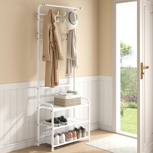 Miniatura 6 de Innotic Perchero 3 En 1 Estable Barra De Ropa Con 3 Capas Zapatero Y Ganchos Desmontables Para El Dormitorio Blanco-2