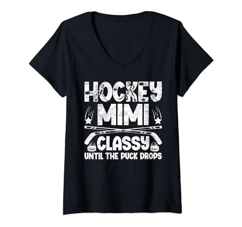 Womens Ice Hockey Mimi Grandma Funny Mimi Of A Hockey Player V-Neck T-Shirt