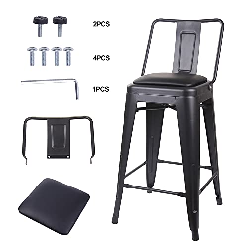 Gia 24-Inch Counter Height Metal Stool Chair With Vegan Leather Seat, Matte Black, Set Of 3 #TOP7