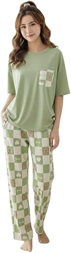 SHIENZY Women Korean Style Night Suit | Round Neck Short Sleeve Cute Printed Cotton Pajama Set for Girls & Women | Soft Ni...
