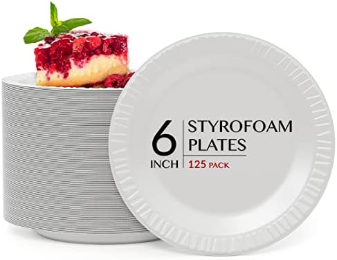 125 Pack Styrofoam Plates, Foam Plates, Disposable Plates for Party, Dessert Plates Disposable, Appetizer Plates Disposable, Cake Plates Disposable, Small Disposable Plates, Disposable Plates 6 inch
